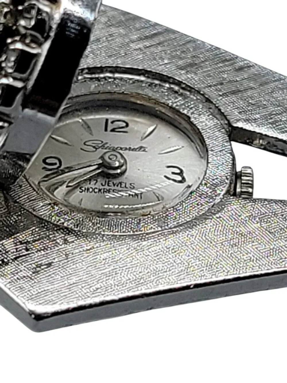 Schiaparelli Pendant Watch Vintage Rhinestone Cluster Top Silver Tone Rare Find
